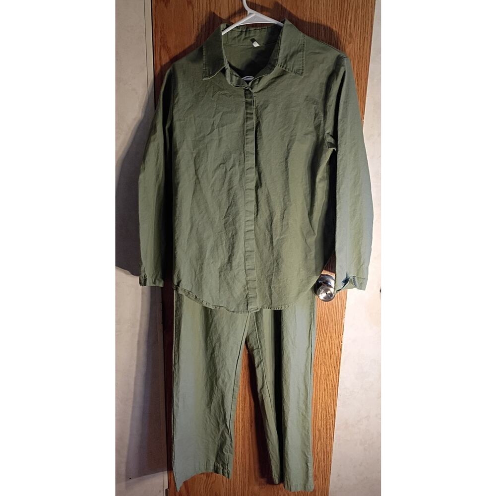 Minimalist Cotton Lounge Set Olive Resort Wear Matching Outfit Relaxed Medium